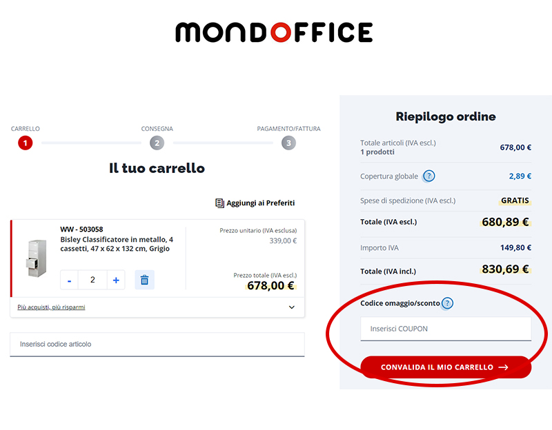 dove inserire il codice Mondoffice Come usare un codice sconto Mondoffice