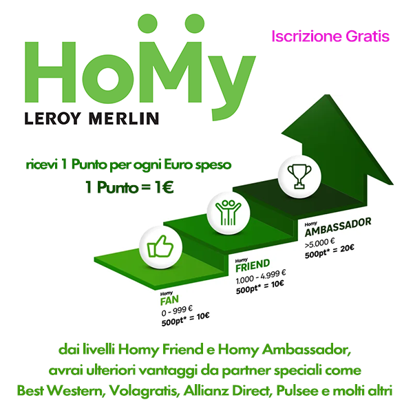 Vantaggi Homy ex IdeaPiù programma fedeltà Leroy Merlin Homy