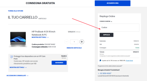 coupon HP dove inserire il codice sconto HP