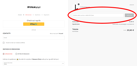 Dove inserire il codice sconto Pinalli codice sconto Pinalli
