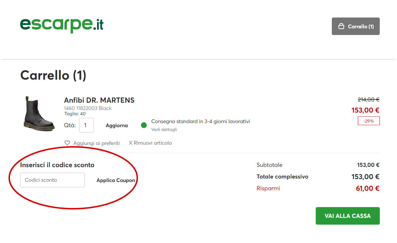 Dove inserire codice sconto eScarpe codice sconto eScarpe