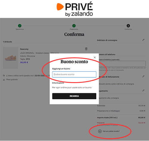Dove inserire il codice sconto Privé by Zalando codice sconto Privé by Zalando